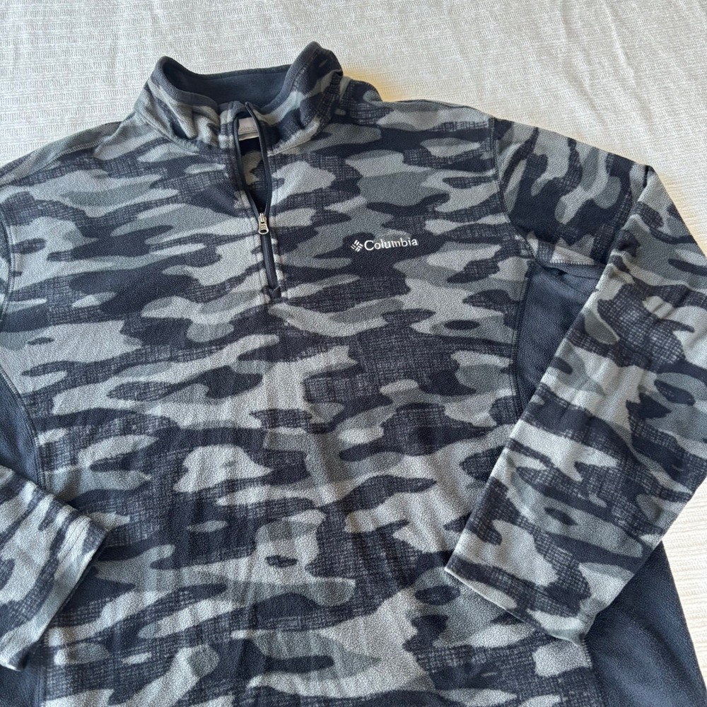 Columbia Mens Camo Fleece Quarter Zip Pullover Gray Black XM6749 Large